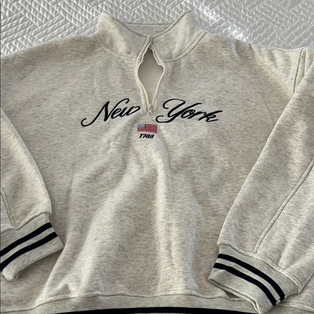 Altar'd State Men's Cream Zip-Up Sweater with Embroidery